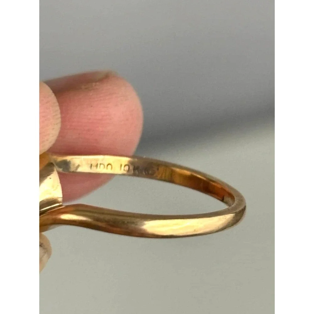 Vintage 10K Gold Pearl Ring Minimalist Modernist‎ Bypass Size 6